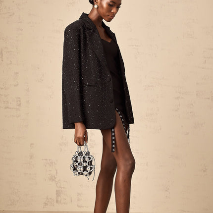 Ines Black Blazer with Stud Embellishments Notched Lapels and Front Button Fastening
