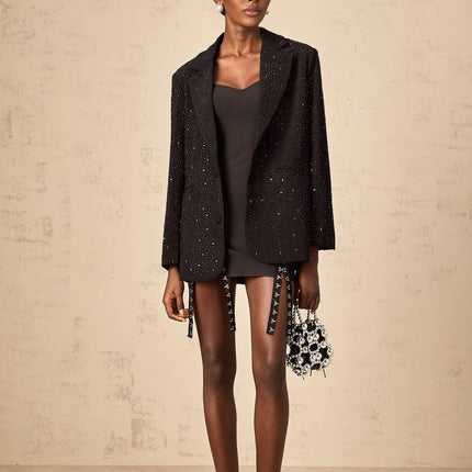 Ines Black Blazer with Stud Embellishments and Notched Lapels