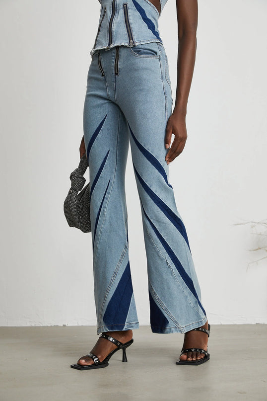 Inès colorblocked denim top  jeans matching set
