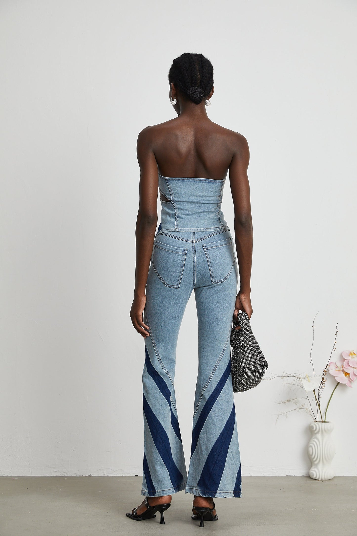 Inès colorblocked denim top  jeans matching set