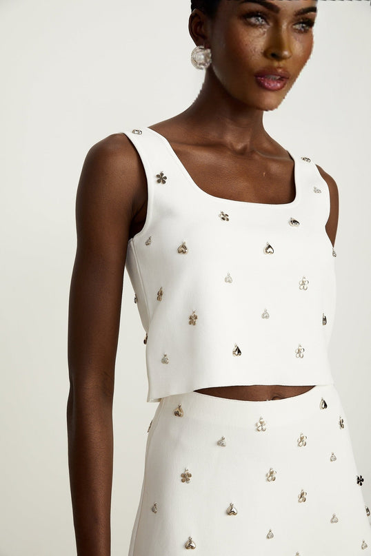 Inès embellished knitted top  skirt matching set