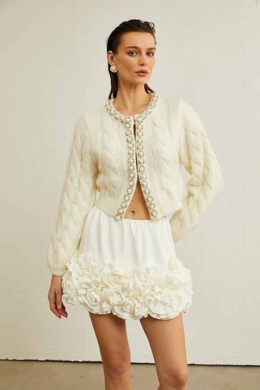 Inès fauxpearl embellished knitted jacket