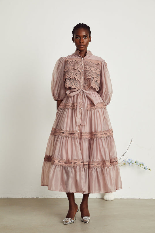 Inès lace cutout tiered midi dress