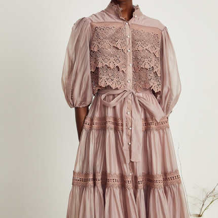 Inès lace cutout tiered midi dress