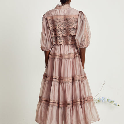 Inès lace cutout tiered midi dress