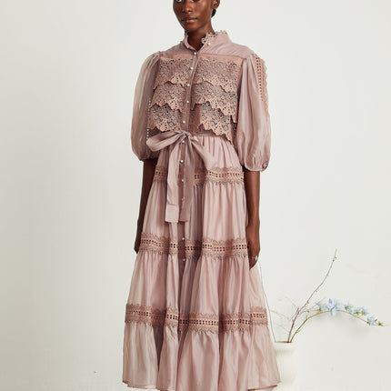 Inès lace cutout tiered midi dress