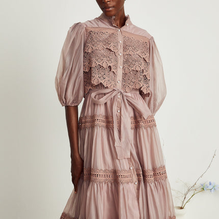 Inès lace cutout tiered midi dress