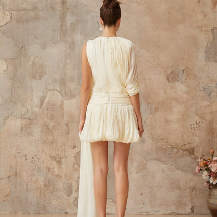 Ines Mini Dress Neutrals Twist Detailing Pleated Asymmetrical Glamour
