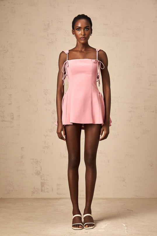 Ippolita Pink Mini Dress with Self-Tie Straps and Puff Skirt