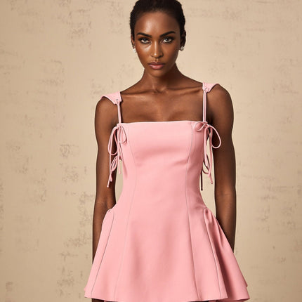 Ippolita Pink Mini Dress with Detachable Self-Tie Straps and Puff Skirt