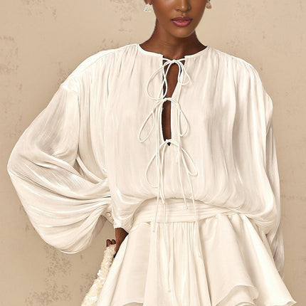 Ippolita White Mini Dress Pleated Bow Tie with Glitter Detailing