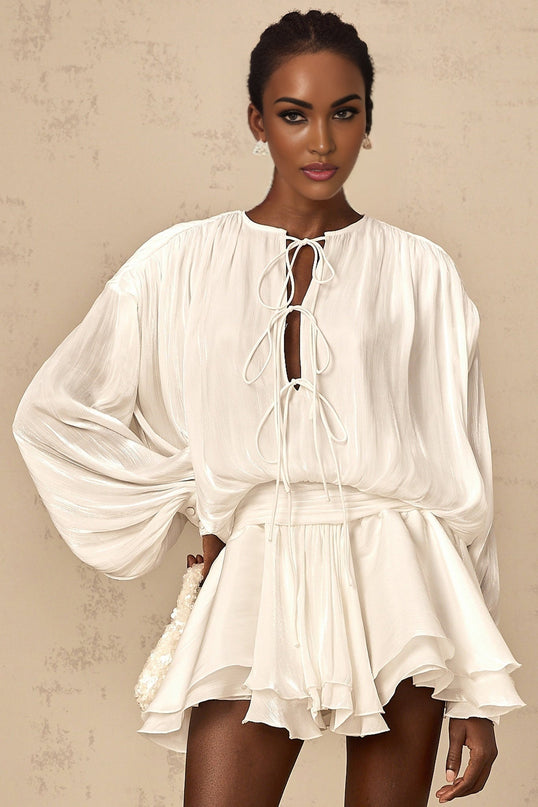 Ippolita White Mini Dress Pleated Bow Tie with Glitter Detailing