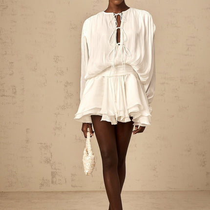 Ippolita White Mini Dress Pleated Bow Tie
