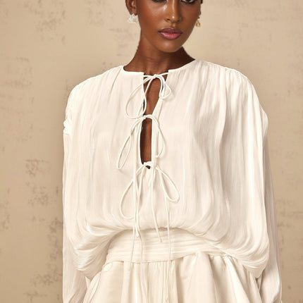 Ippolita White Mini Dress Pleated Bow Tie with Glitter Detailing