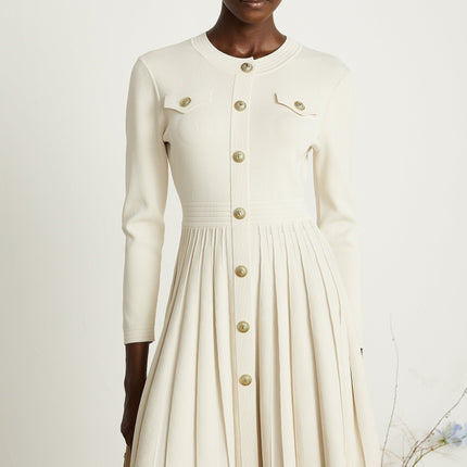 Ippolita White Pleated Knit Mini Dress with Buttoned Style and Luxurious Blend of Polyamide and Cotton