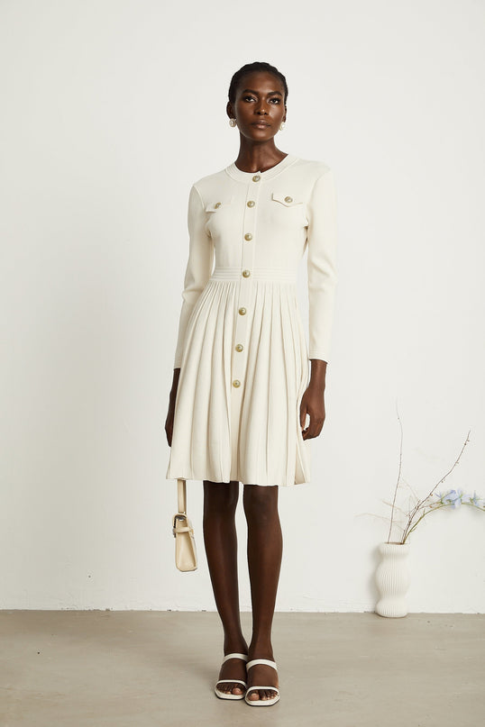 Ippolita White Pleated Knit Mini Dress