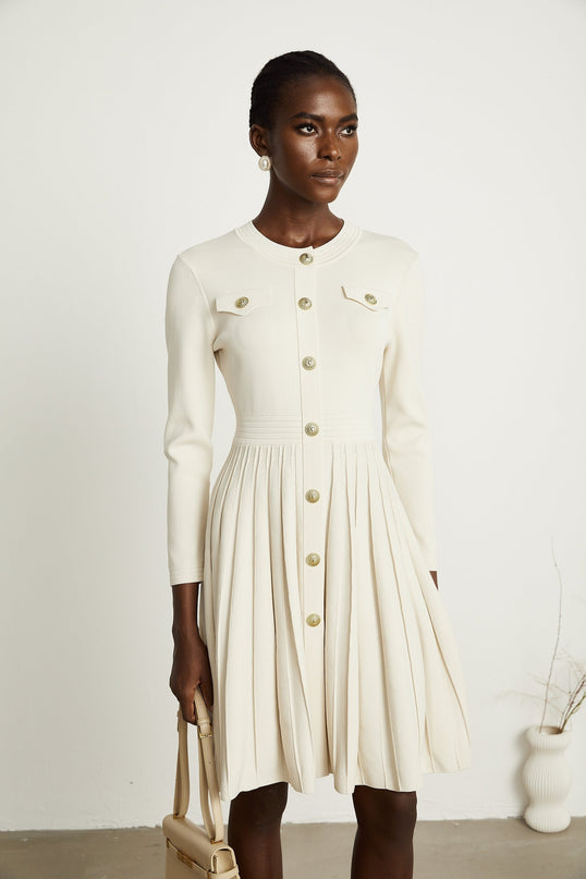 Ippolita White Pleated Knit Mini Dress