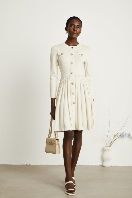 Ippolita White Pleated Knit Mini Dress