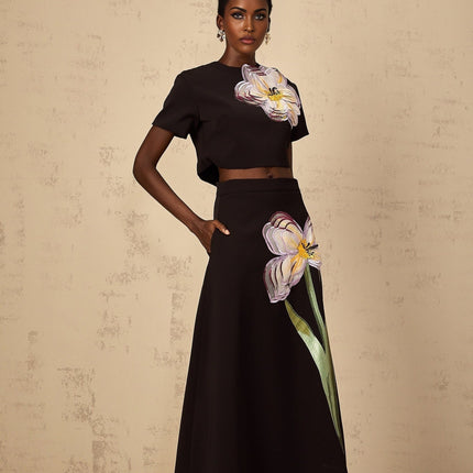 Irène Black Sequin Floral Embroidered Matching Set