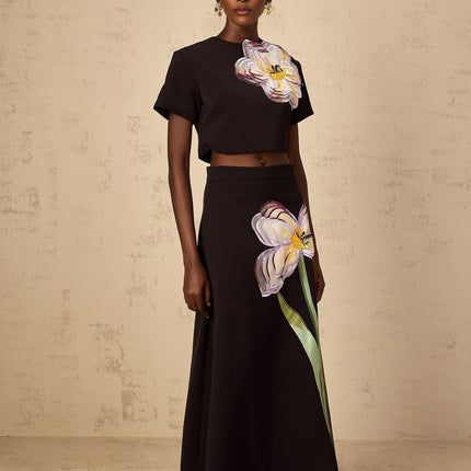 Irène Black Sequin Floral Embroidered Matching Set