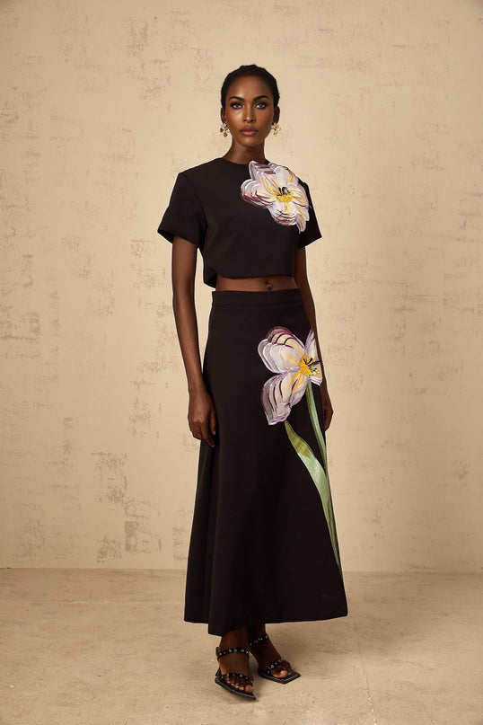 Irène Black Sequin Floral Embroidered Matching Set