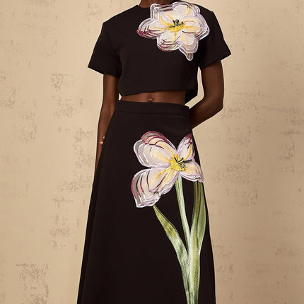 Irène Black Sequin Floral Embroidered Matching Set