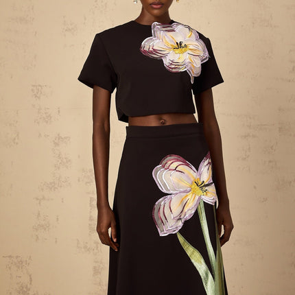 Irène Black Sequin Floral Embroidered Matching Set