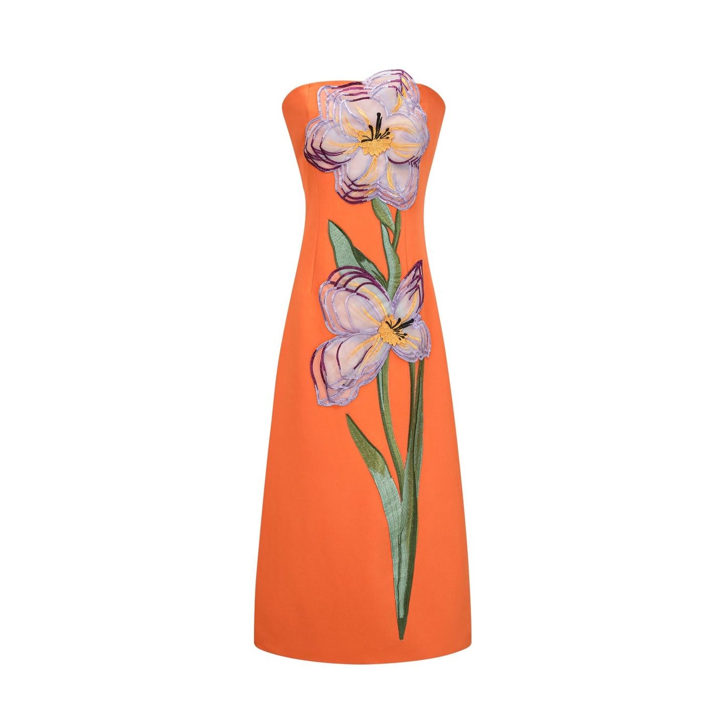 Irène Sequin Embroidered OffShoulder Midi Dress in Orange