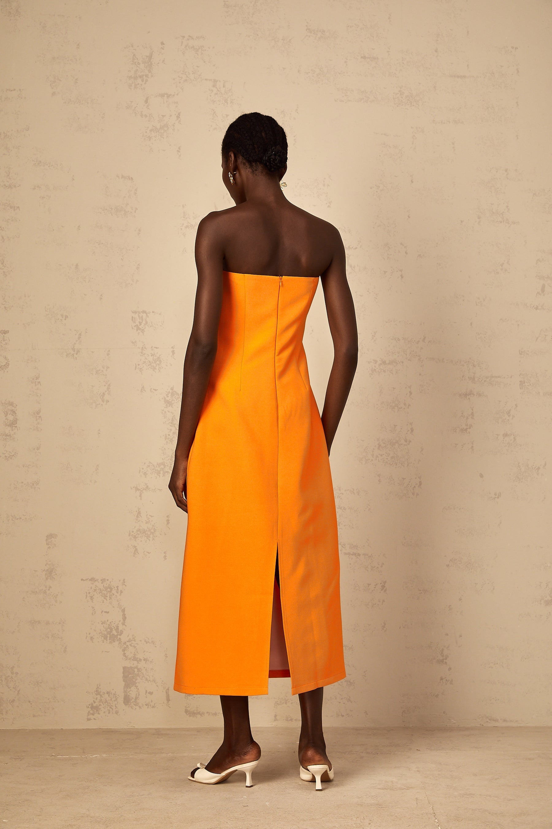 Irène Sequin Embroidered OffShoulder Midi Dress in Orange