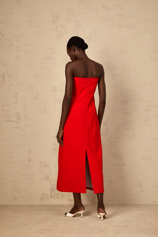 Irène Sequin Embroidered OffShoulder Midi Dress in Red