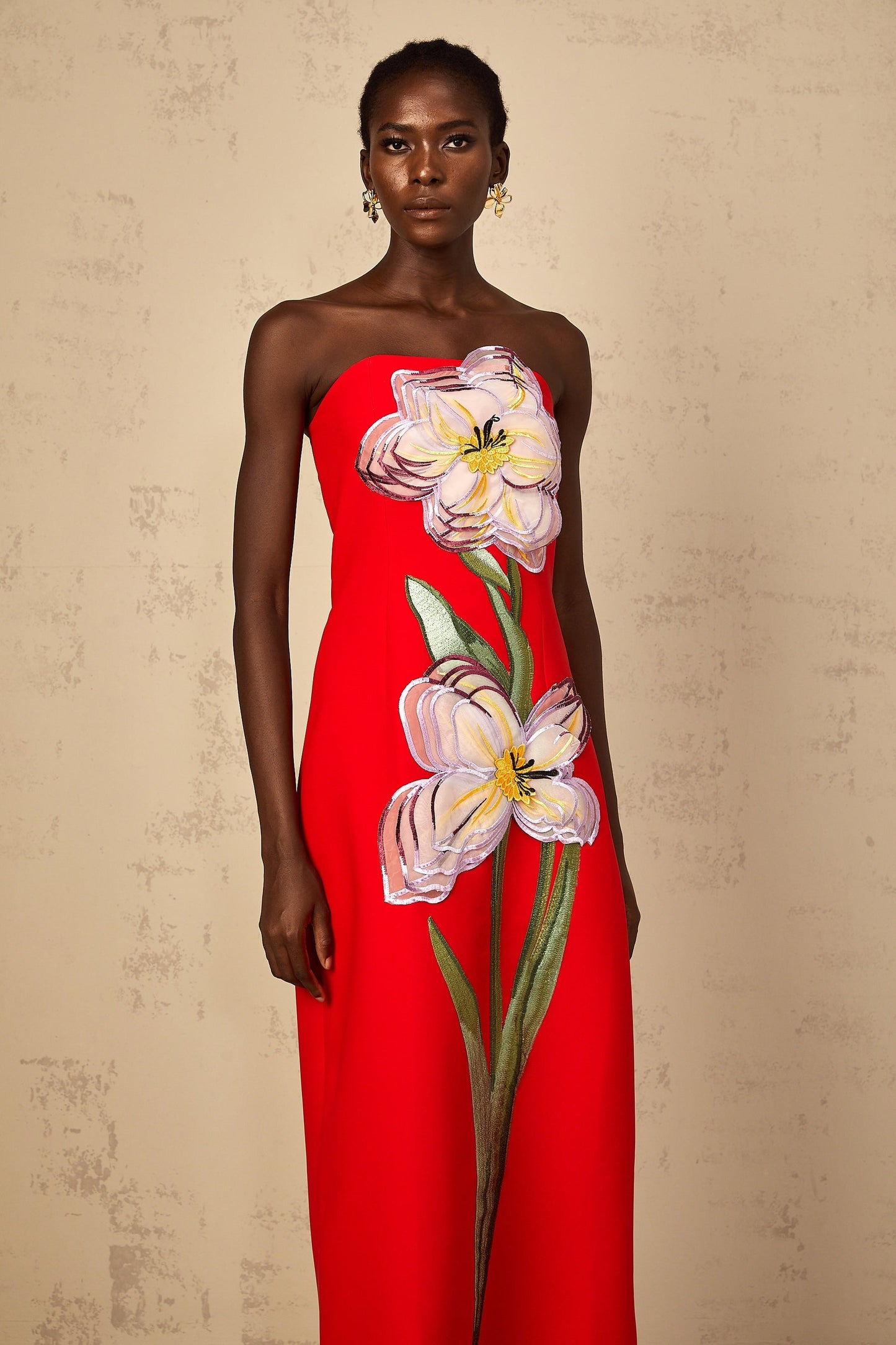 Irène Sequin Embroidered OffShoulder Midi Dress in Red