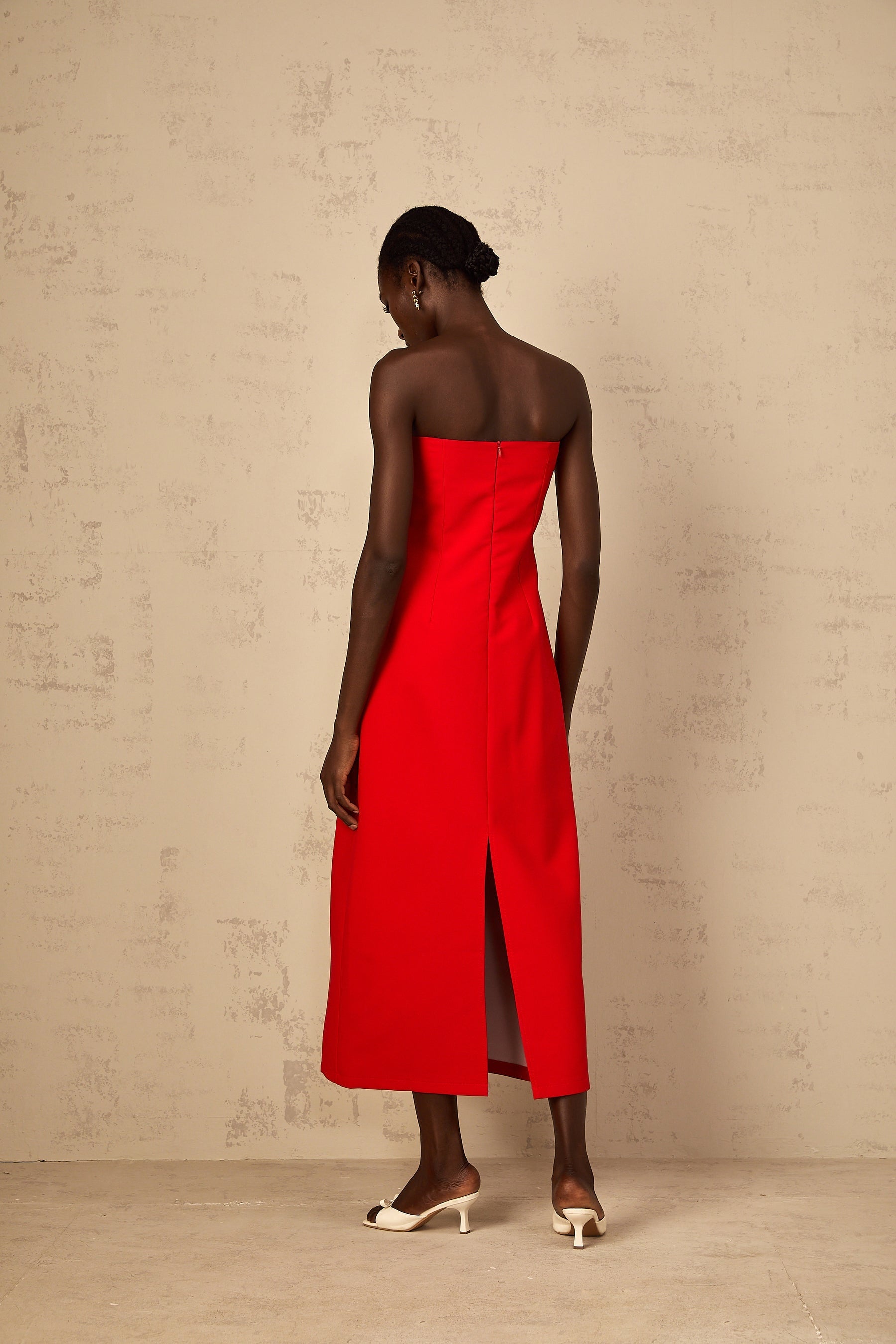 Irène Sequin Embroidered OffShoulder Midi Dress in Red