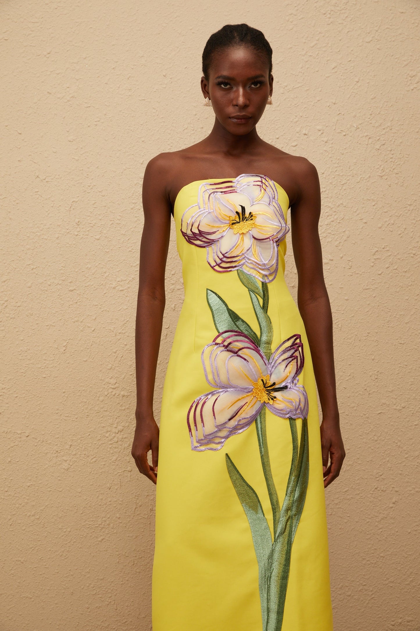 Irène Sequin Embroidered OffShoulder Midi Dress in Yellow