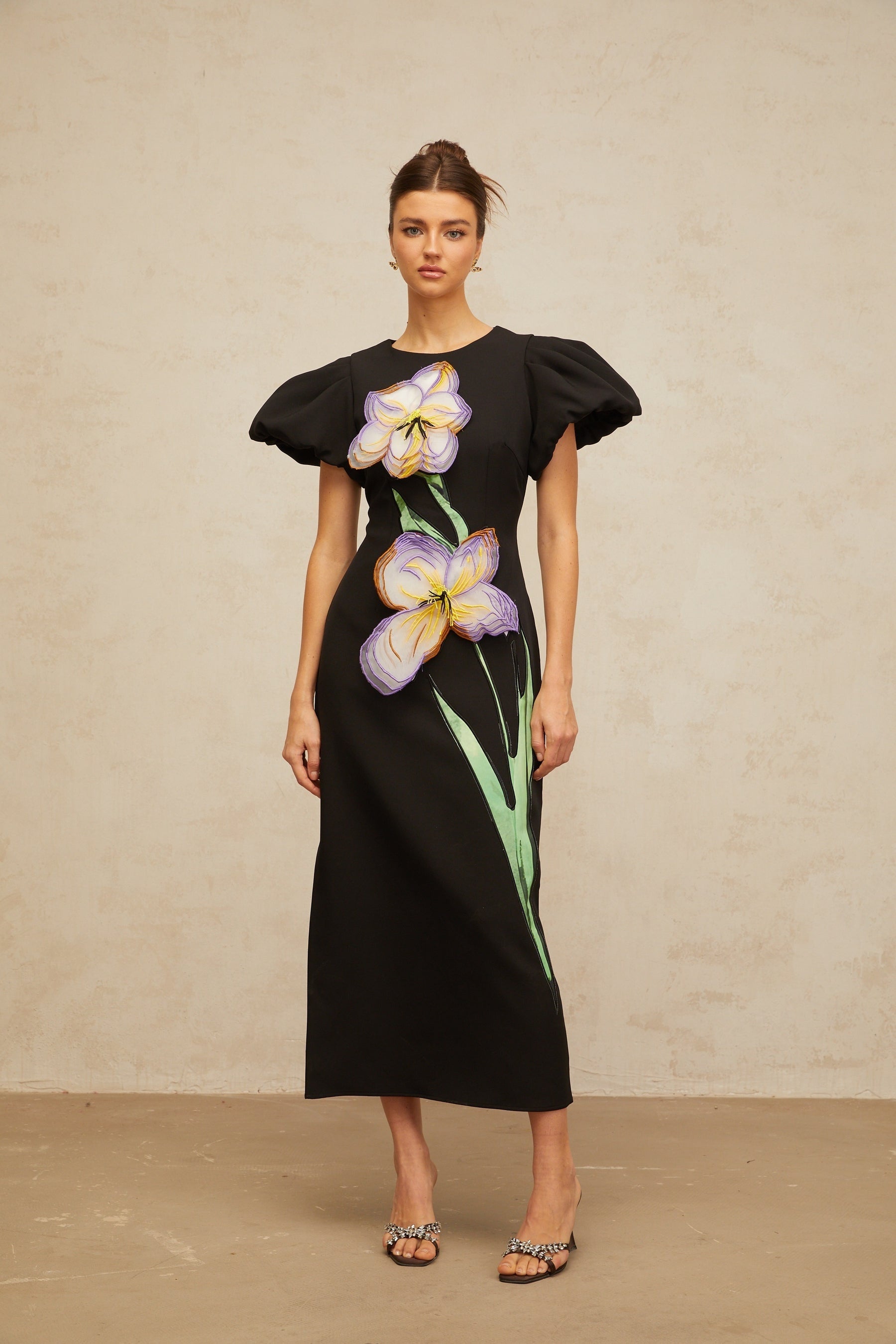 Irène sequined floralembroidered midi dress in Black