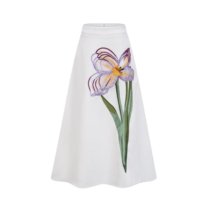 Irène White Sequin Floral Embroidered Matching Set in White Terylene Fiber