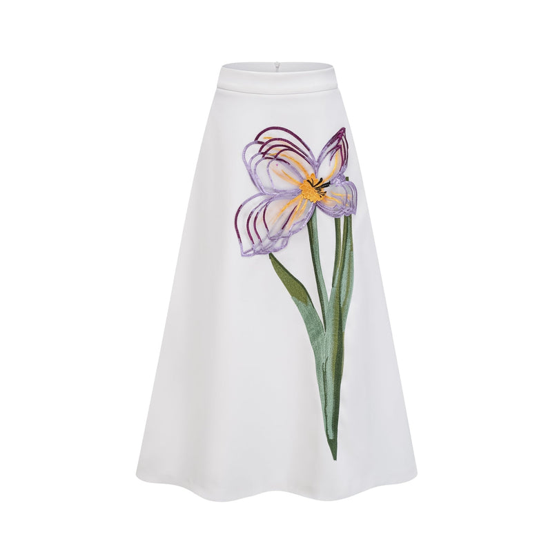 Irène White Sequin Floral Embroidered Matching Set in White Terylene Fiber