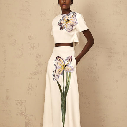 Irène White Sequin Floral Embroidered Matching Set in American English