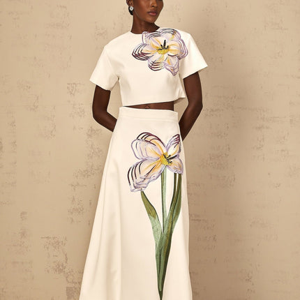 Irène White Sequin Floral Embroidered Matching Set in White Color