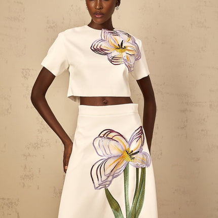 Irène White Sequin Floral Embroidered Matching Set
