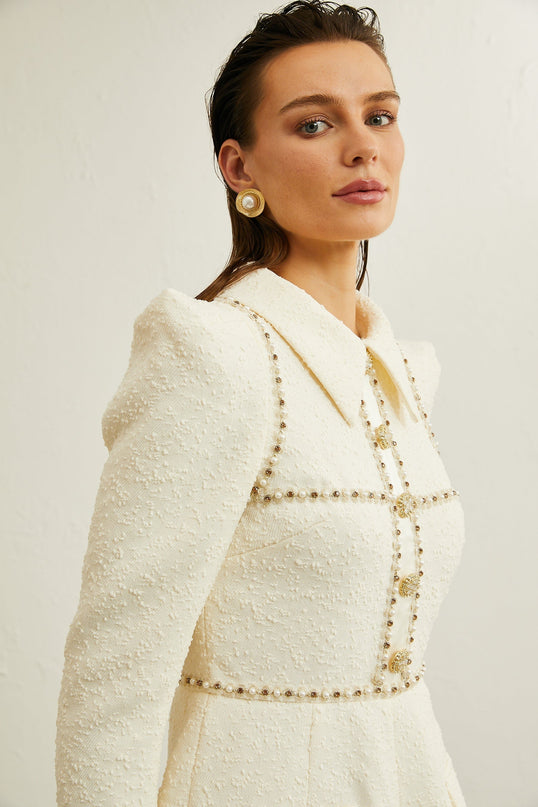 Irina fauxpearl tweed bodysuit