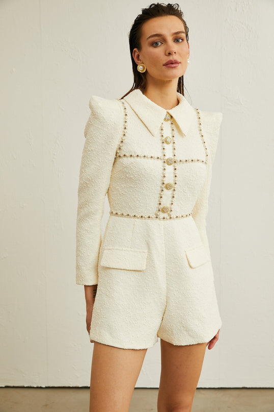 Irina fauxpearl tweed bodysuit