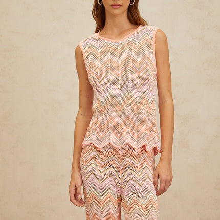 Irina Pink Zigzag Pointelle Knit Matching Set
