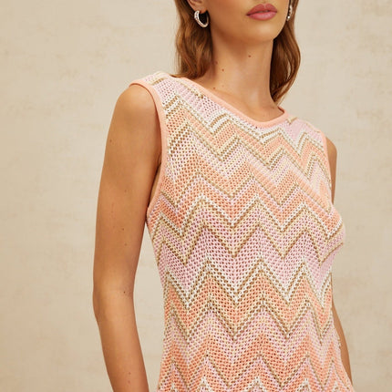 Irina Pink Zigzag Pointelle Knit Matching Set