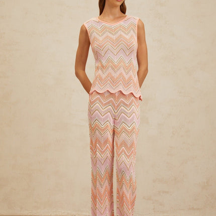 Irina Pink Zigzag Pointelle Knit Matching Set