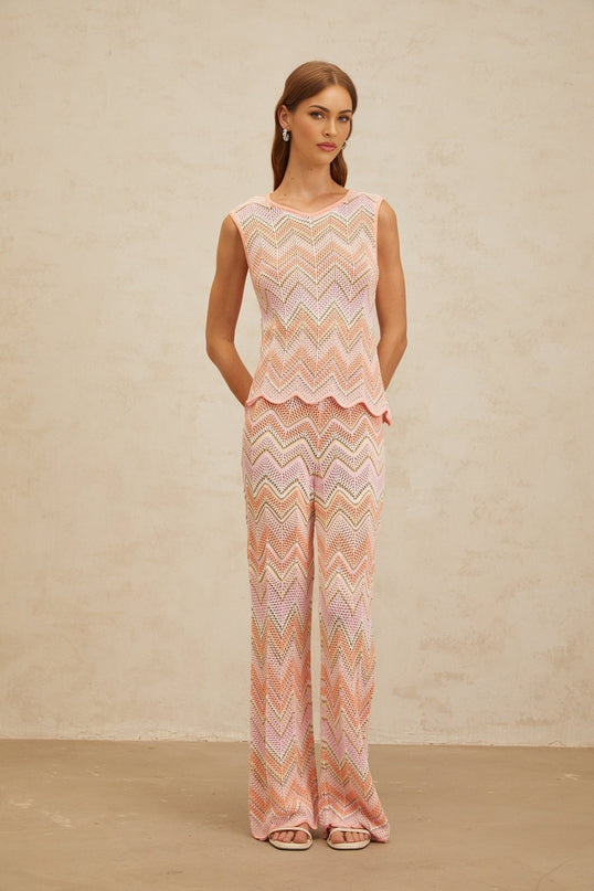 Irina Pink Zigzag Pointelle Knit Matching Set