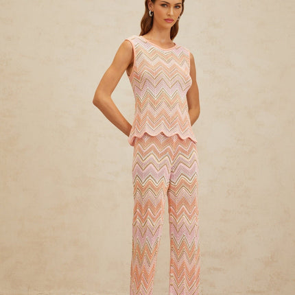 Irina Pink Zigzag Pointelle Knit Matching Set