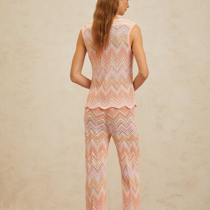 Irina Pink Zigzag Pointelle Knit Matching Set
