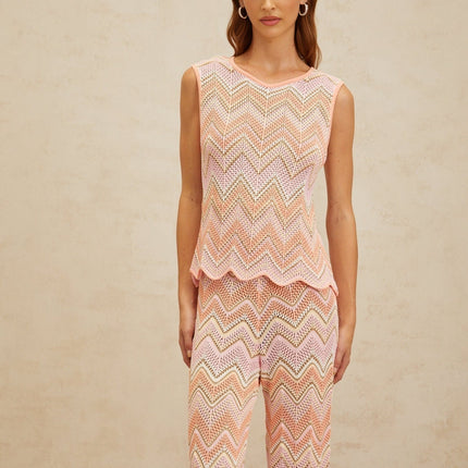 Irina Pink Zigzag Pointelle Knit Matching Set