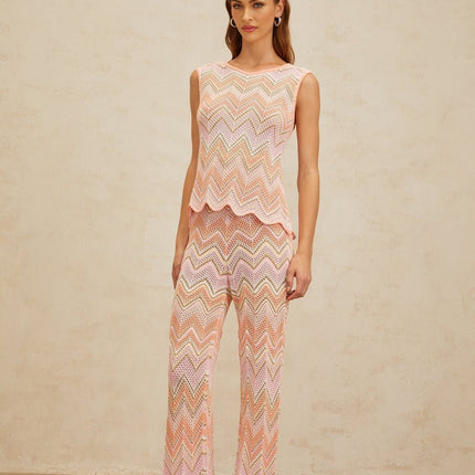 Irina Pink Zigzag Pointelle Knit Matching Set