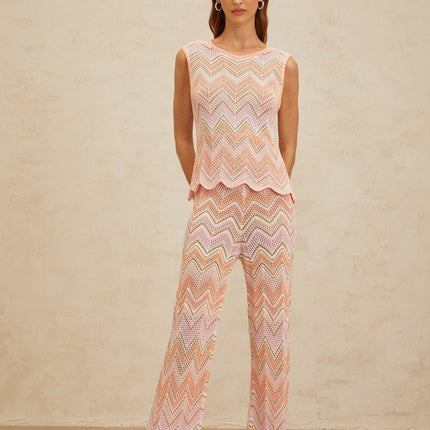 Irina Pink Zigzag Pointelle Knit Matching Set